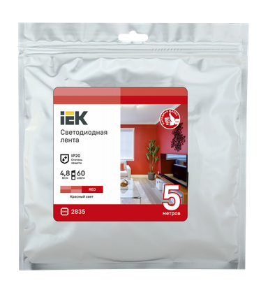 Лента IEK  IP20 12V 4.8Вт/м красный LSR-2835R60-4,8-IP20-12В LED 5м
