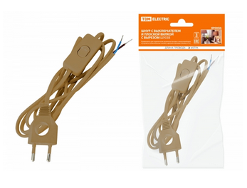 Шнур с выключателем и плоской вилкой с вырезом ШУ03В ШВВП 2х0,75мм2 2 м. цвет бронза TDM